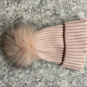 Pretty in Pink Wool Hat with Fox Pom Pom